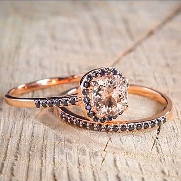 New Gorgeous Morganite & Black Sapphire Ring Set - Picture 4 of 5